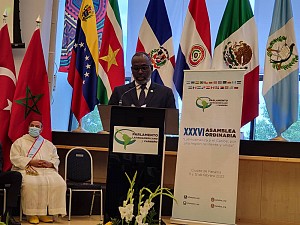 The President of the APU, Hon. Mohamed Ali Houmed, at the 36th Assembly of Latino American Parliament, Panama Feb.2022 
